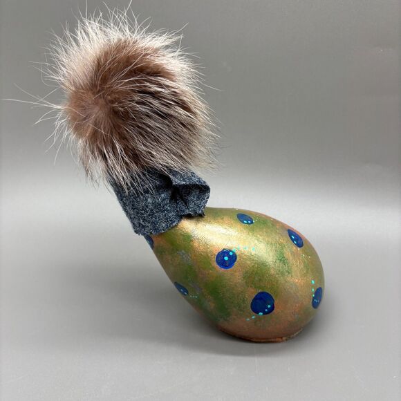 Gourd Art Sculpture J Minter Artist Signed Whimsical Folk Figure Fur Mixed Media - Picture 3 of 8